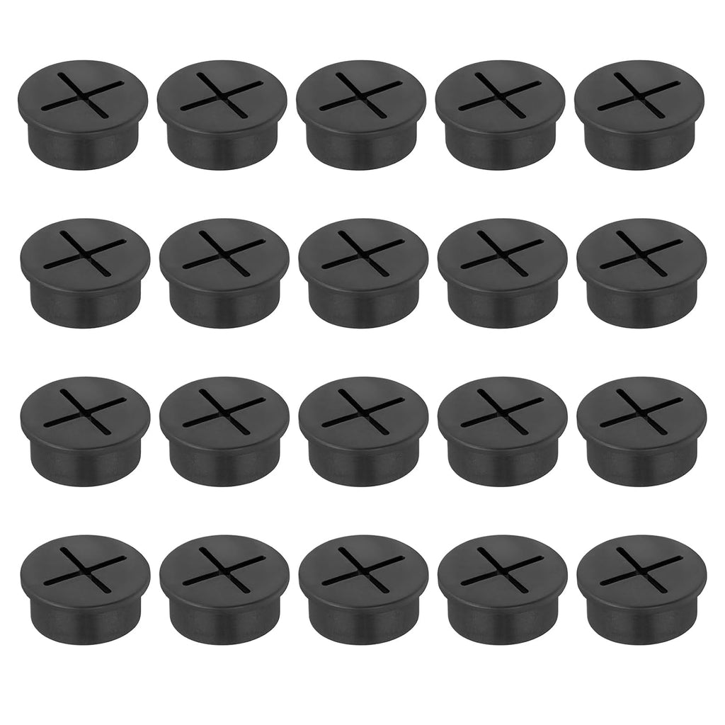 1" Black Desk Grommet, JTemgle Flexible Cable Grommet Cross Rubber Cable Hole Cover Wire Organizer Caps Desktop Cord Management for Home Office TV Stands Tabletops, 20 Pieces