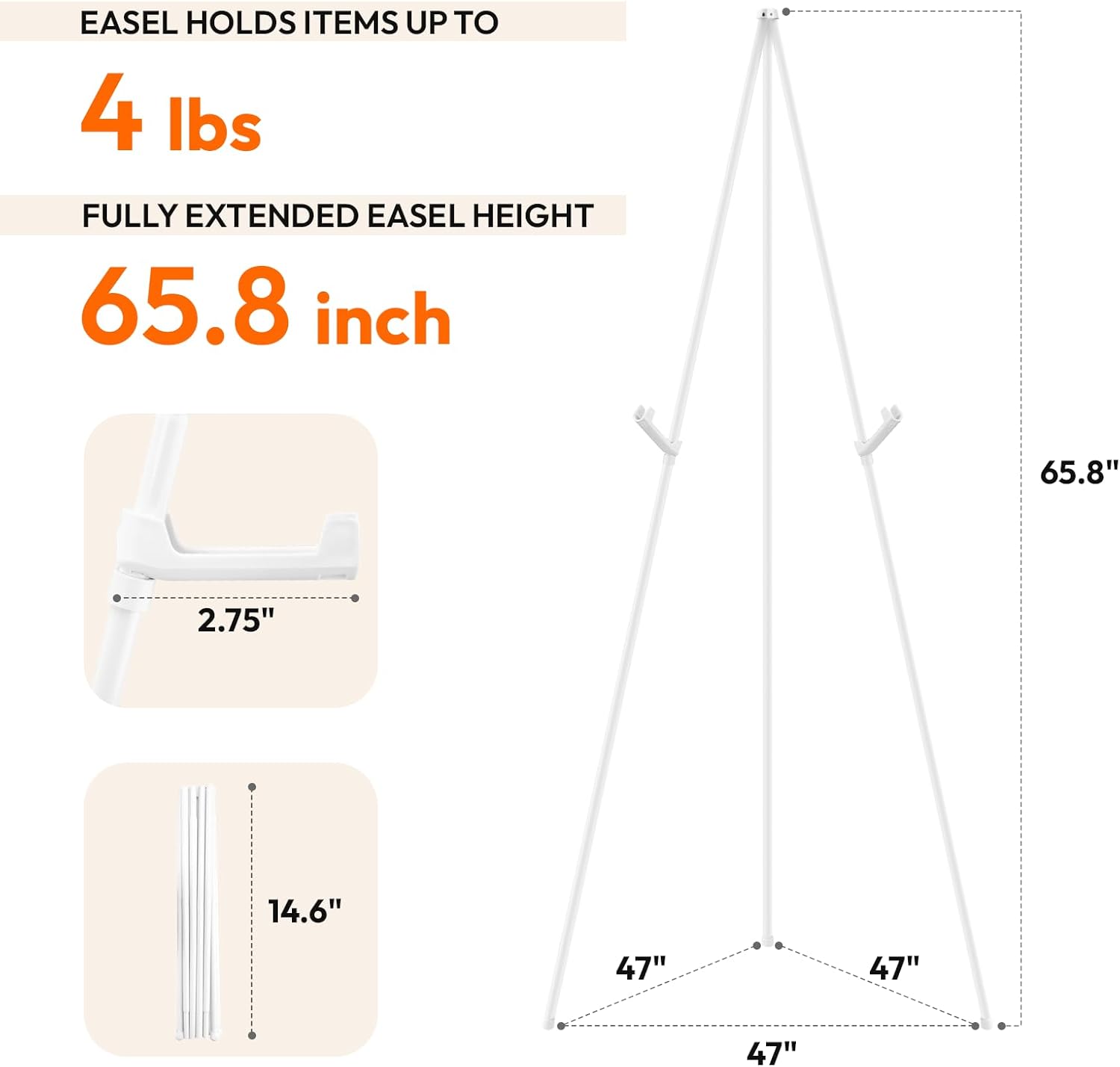 6PCS White Easel Stand for Wedding Sign Stand, 66 Inch Adjustable Metal Easels for Display, Portable Folding Easel for Wedding, Display Show, Arts, Poster with Portable Bags