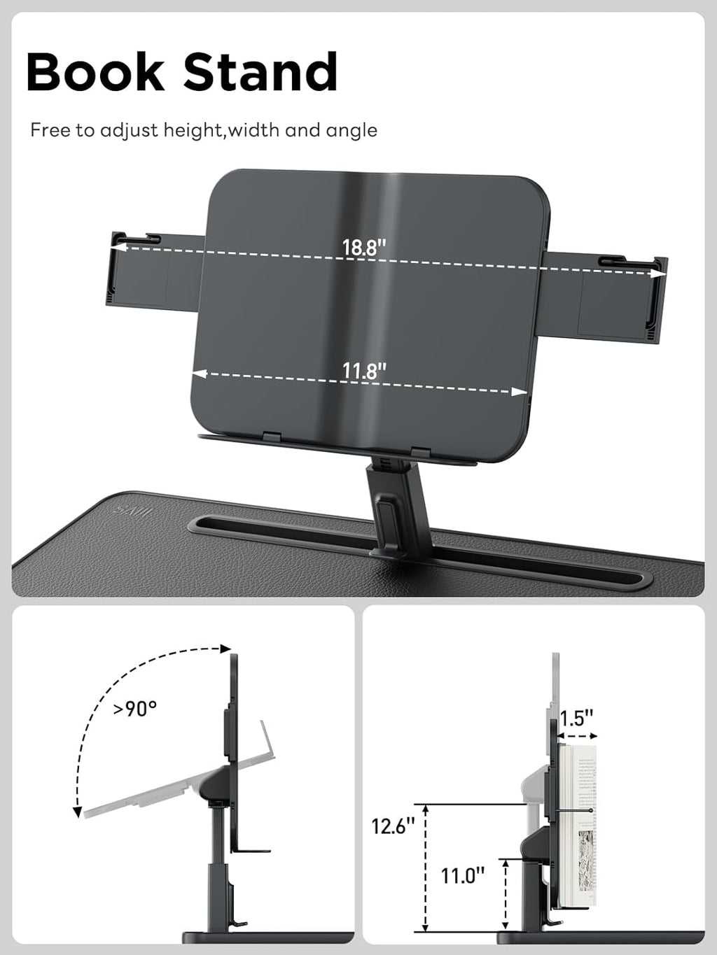 SAIJI Laptop Desk for Bed [Premium XXL Extra Large] with Upgraded Height Angle Adjustable Book Stand,Multi-Purpose Lapdesk Bed Tray Desk for Working Writing Reading Drawing (Black)