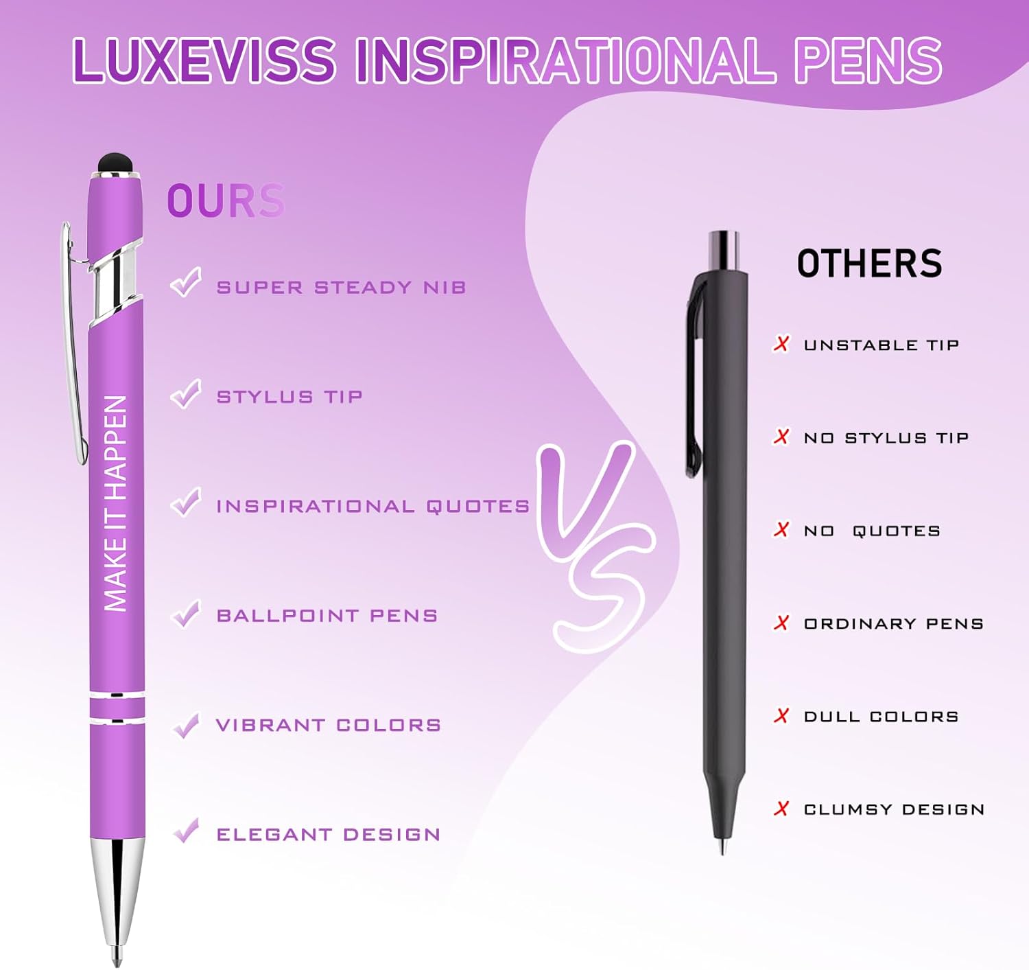 10 Pcs Inspirational Pens Bulk - Motivational Ink Ballpoint Pen with Quotes Stylus Tip Nurse Gifts for School Coworkers Office Supplies Black Ink