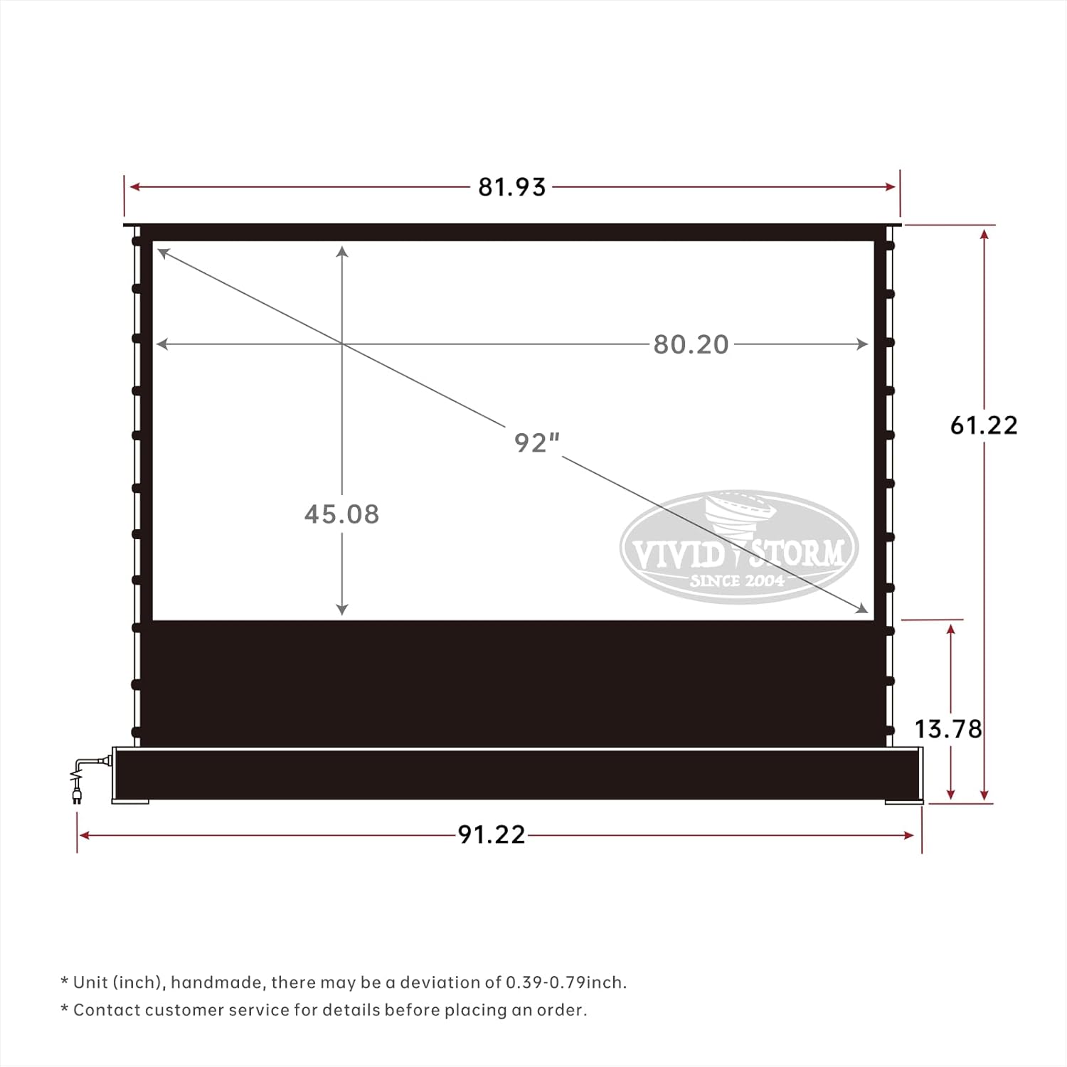 VIVIDSTORM-Home Cinema S 92 inches Portable Folding Stand Floor Rising Movie Screen Sound Transparent Perforated White Screen Compatible with Ordinary Projector,VWSDSTPW92H