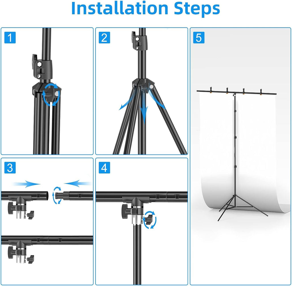 EMART 8.5 x 5ft Portable T-Shape Backdrop Stand Kit with Adjustable Frame, 4 Spring Clamps & Carry Bag for Parties, Photography, Video, and Studio Background Support