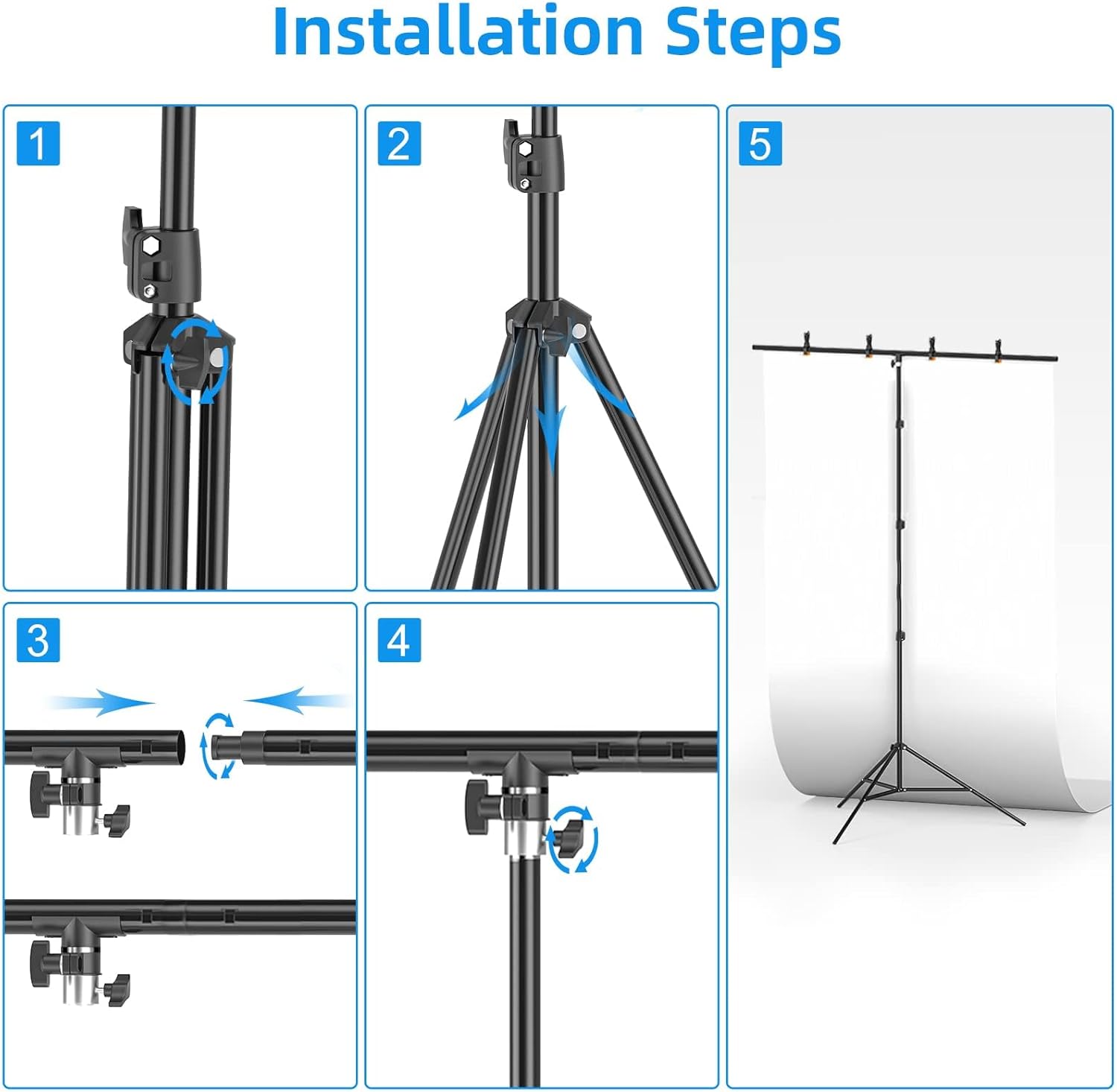 EMART 8.5 x 5ft Portable T-Shape Backdrop Stand Kit with Adjustable Frame, 4 Spring Clamps & Carry Bag for Parties, Photography, Video, and Studio Background Support