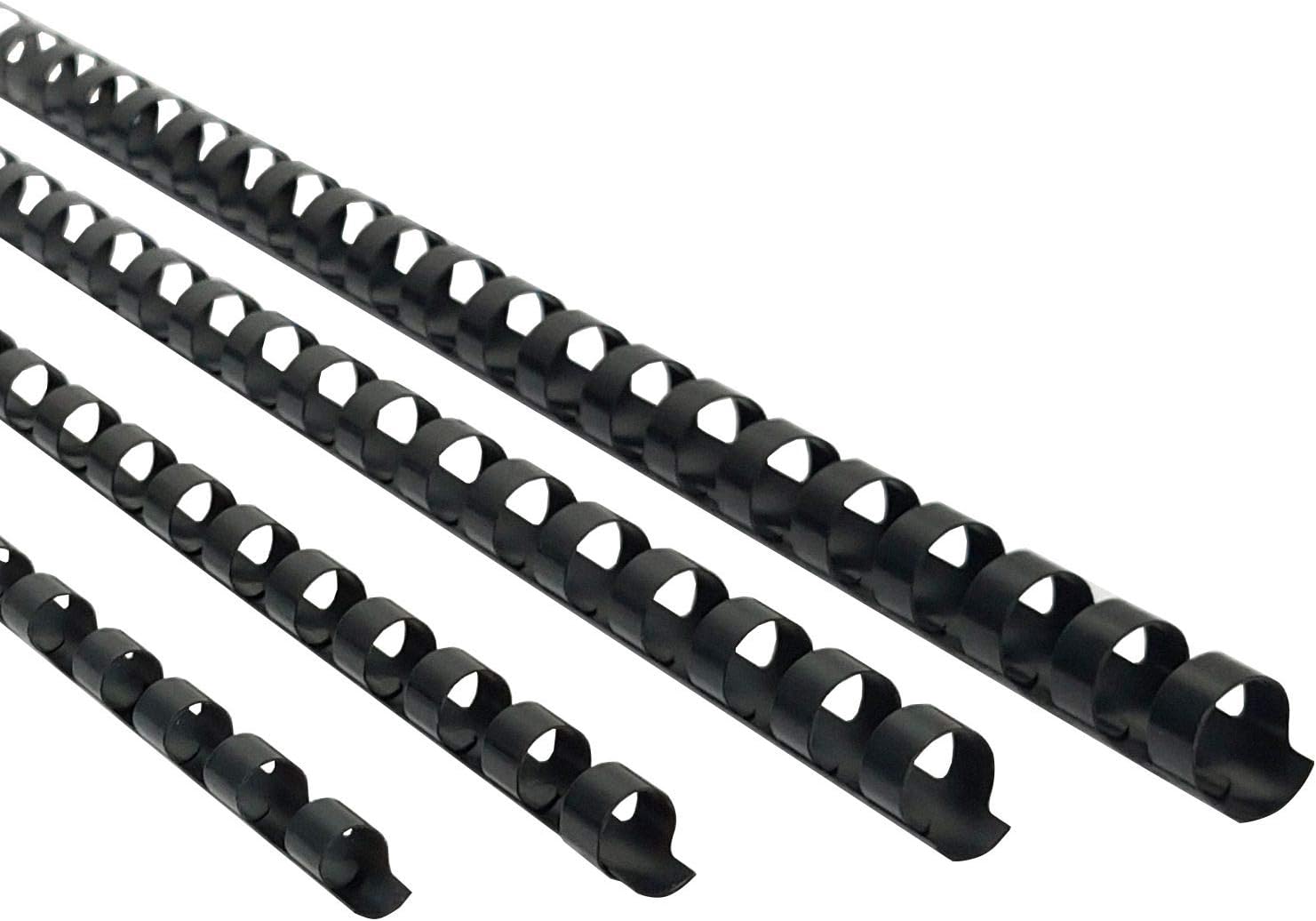 Rayson CR681012-BK Plastic Comb Binding Ring, 1/4in,5/16in,3/8in,1/2in, 19-Ring Letter Size, Black Comb Spines, Multi-Size Pack of 100