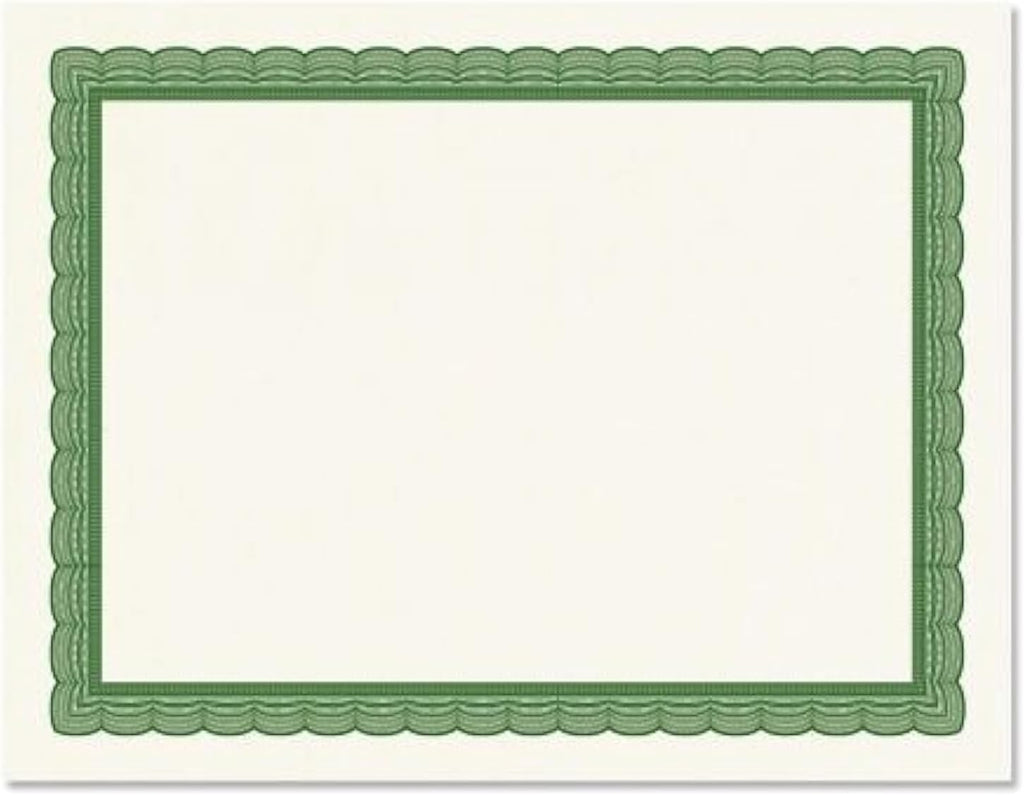 Executive Green & White Parchment Certificate Papers - Pack of 25, Laser & Inkjet Printer Compatible, For Office, Business Awards, Graduation, School Diplomas, 8-1/2" x 11" on 60 lb. Text Stock