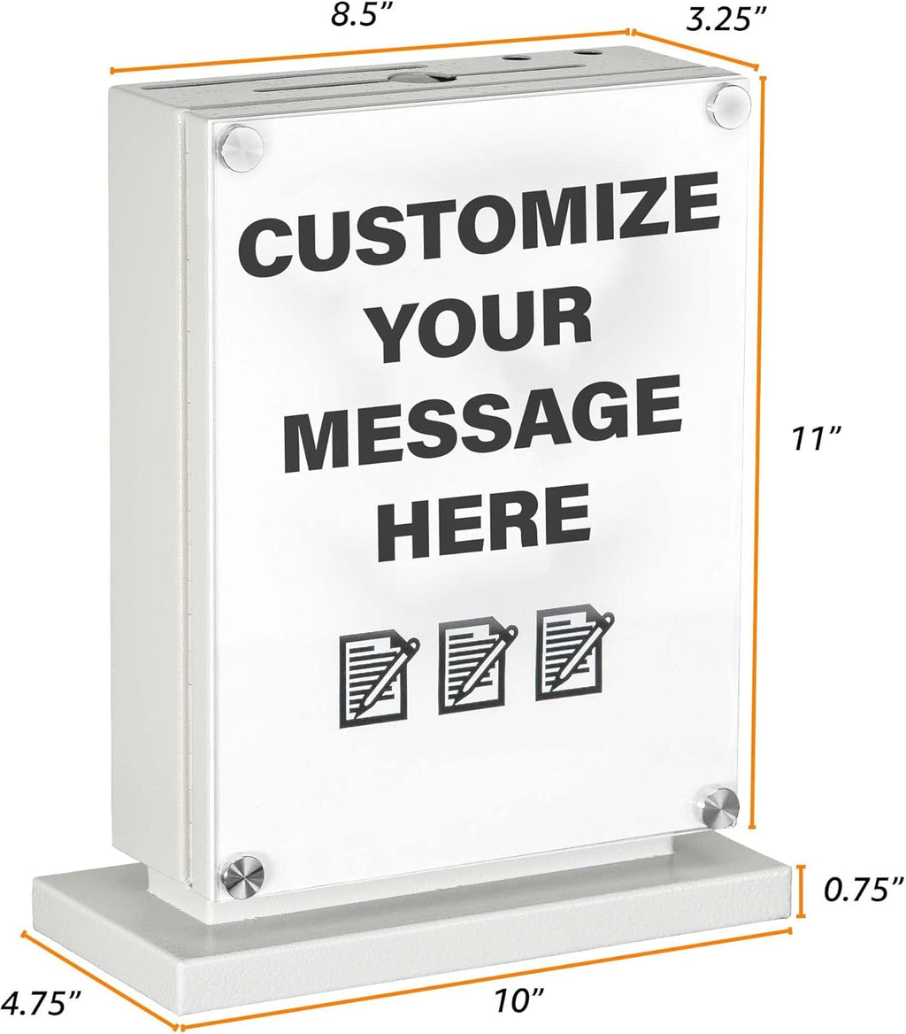 Large Suggestion Box With Slot and Lock - Metal Wall Mounted Ballot Box, Donation Case, Safe Lock Tip Jar For Fundraising, Hotel, Bar and School Voting Use (White, 10'' x 4.75'' x 12.5'')