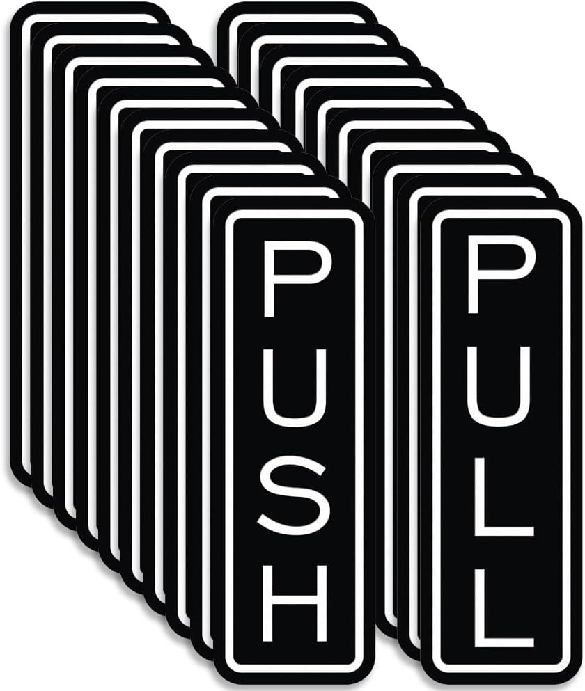 All Quality Classic Vertical Push Pull Door Signs - Great for Glass Doors | Professional Looking Signs | Easy Installation Includes Double-Sided Foam Adhesive Tape (Black) - Large (10 Pack)