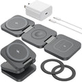 Foldable 3 in 1 Wireless Charging Station for Samsung, KU XIU X55 Ultra Magnetic Travel Charger Stand for Galaxy S24 Ultra S23 S22 Note 20 Z Fold Flip 6 5, Galaxy Watch Ultra 7 6 5, Galaxy Buds, Gray