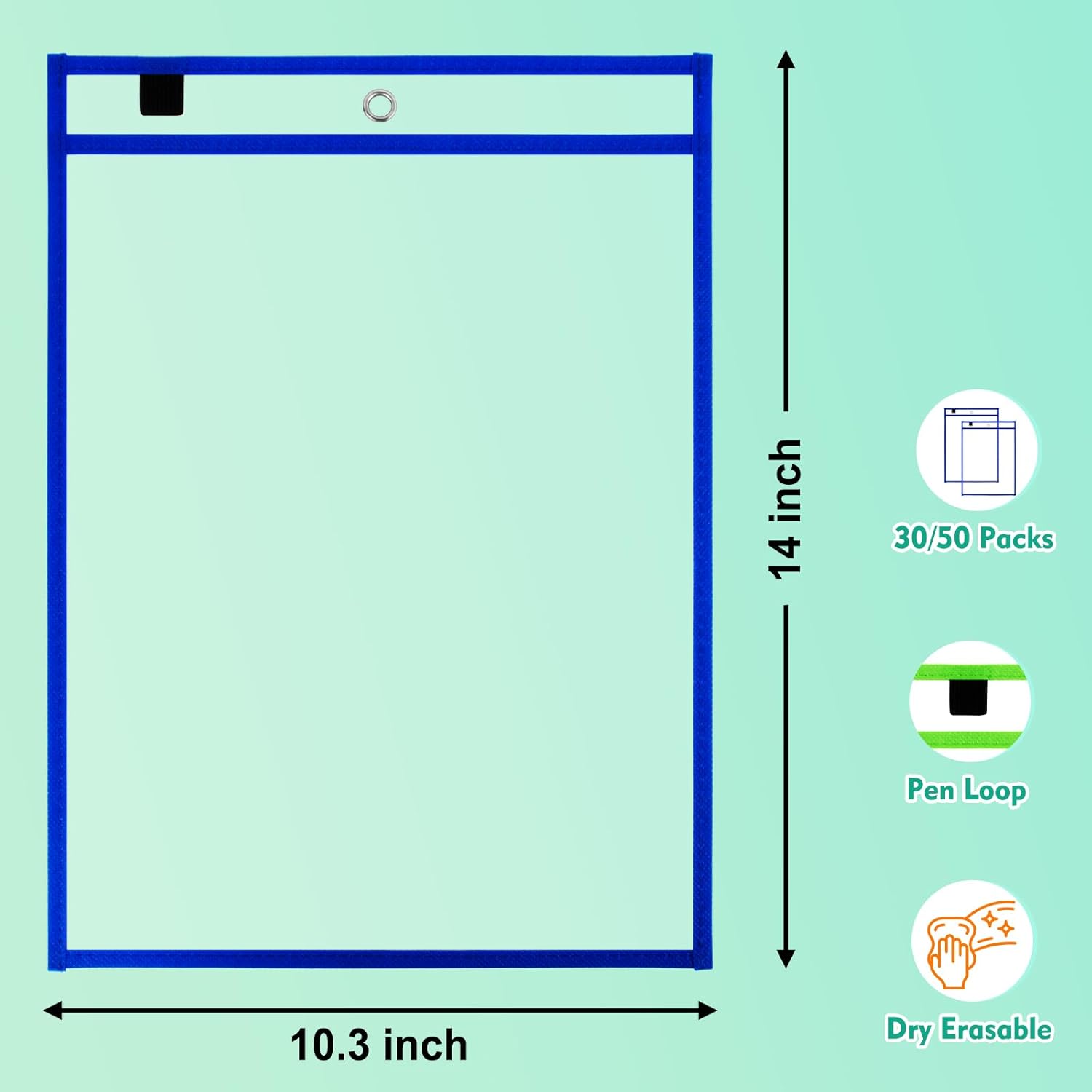 50-Pack Modern Multi-colored Letter Size Dry Erase Pocket Sleeves, 10x14 Ticket Holders