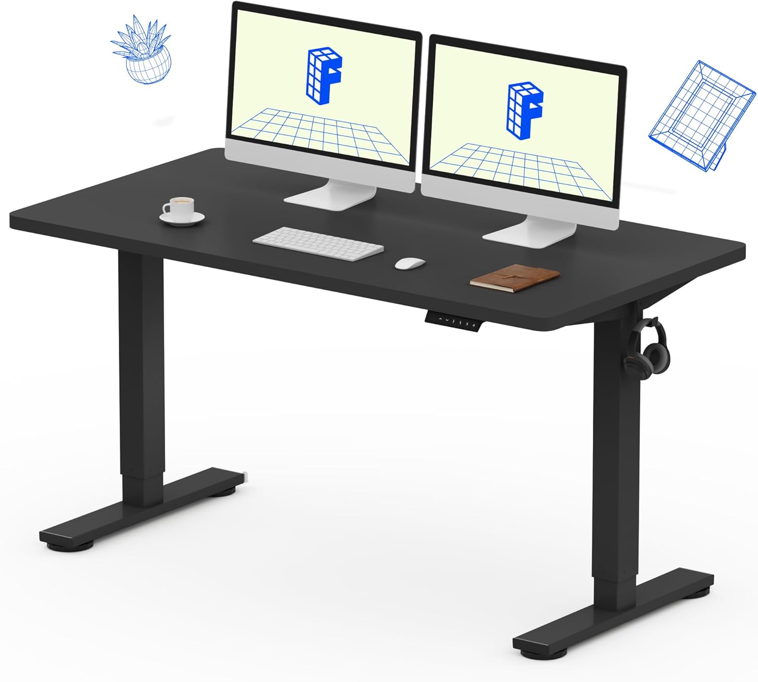 FLEXISPOT EN1 Whole Piece Standing Desk 55 x 28 Inches Stand Up Desk for Workstation and Home Office (Black Frame + 55" Black Top, 2 Packages)