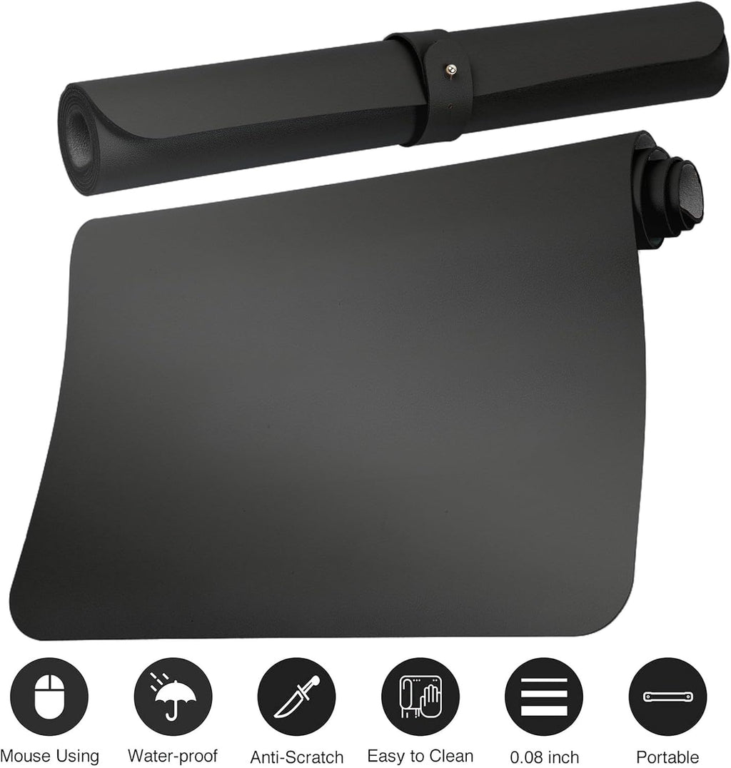Boutilon Leather Desk Pad Protector,Non-Slip Mouse Pad,Laptop Desk Pad,Office Mouse Mat,Waterproof Leather Desk Blotter,Desk Writing Pad for Office and Home (L-Black,35"x 17")