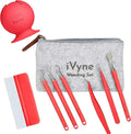 iVyne (8pcs) Premium Vinyl Weeding Tool Kit & Weeding Scrap Collector Soft Grip Tools with Berry, Weeder, Tweezers, Picker Or Hook, and Scraper Set for Silhouette Cameos & Cricut - Red