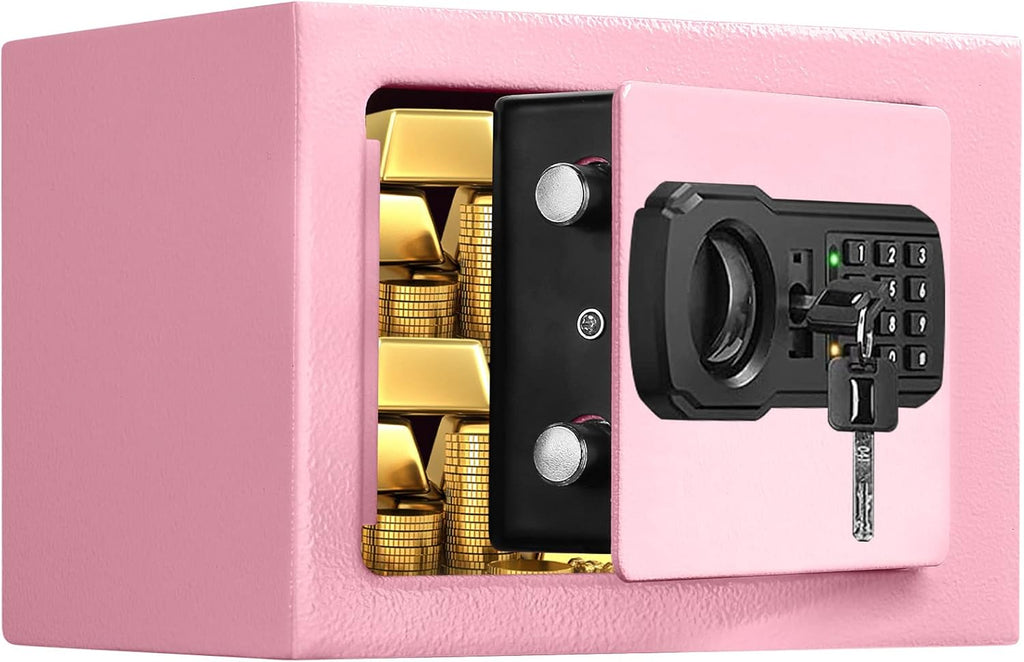 Small Mini Fire Safe Box for Home, 0.3 Cubic Feet Medication Lock Box, Security Money Safes with Digital Keypad, Spare Keys, Personal Safes for Money, Jewelry, ID Documents