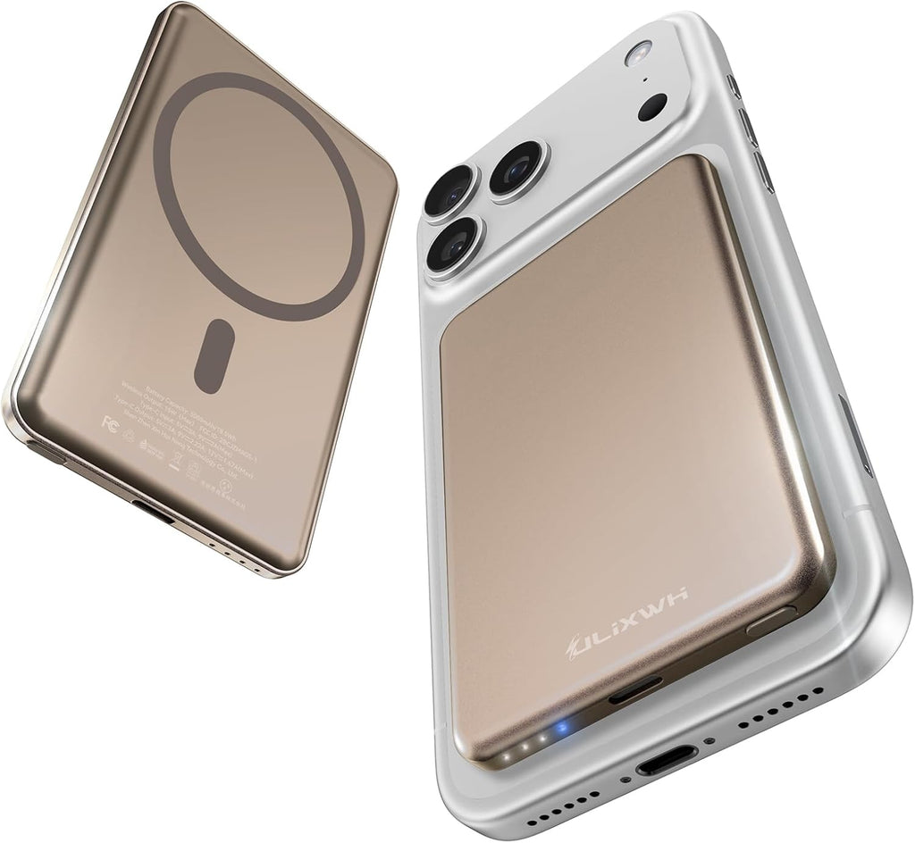 [0.3" Ultra Slim] [Alloy-Made] ULiXWH Magsafe Portable Charger for iPhone, 2025 Upgrade 5000mAh Fast Charging Magnetic Power Bank, Wireless Battery Pack for iPhone 17 Air 16 15 Pro Max 14, Desert Gold