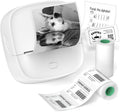 JD-23 Sticker Printer, Mini Portable Thermal Printer Print Pod, Inkless Bluetooth Label Maker with Smart App for Phone & Tablet for Office & Home Use, 2 Rolls Sticker Paper, White