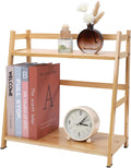 Countertop Organizer Bamboo Spice Rack 2-Tier Desktop Bookshelf Wooden Storage Stand for Kitchen, Office and Dorm, Desk Organizer for Books and Decor (Small)