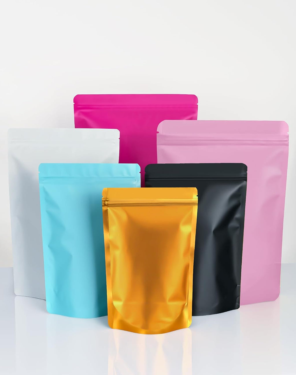 100 Pack Resealable Stand Up Bags,7.9" x 11.8" Smell Proof Pouch Sealable Foil Pouch Bags for Packaging (Pink)