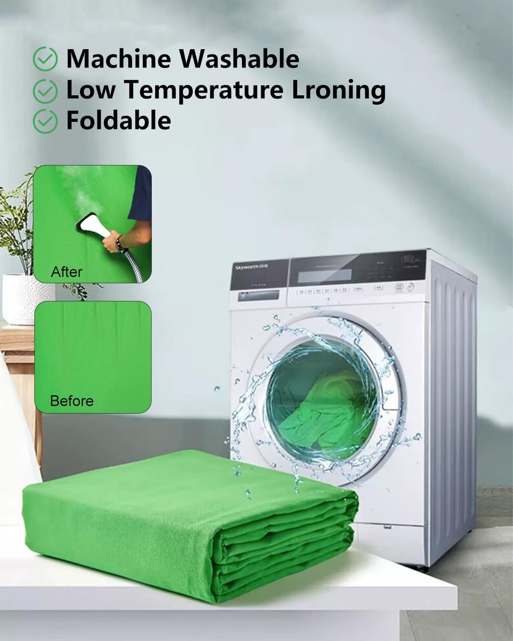 Green Screen Background for Photography, PULUZ Green Screen Sheet 3.3ft×6.6ft Background Kit Cloth Fabric Curtain with 4 Clamps Backdrop for Video Recording, Photoshoot and YouTube