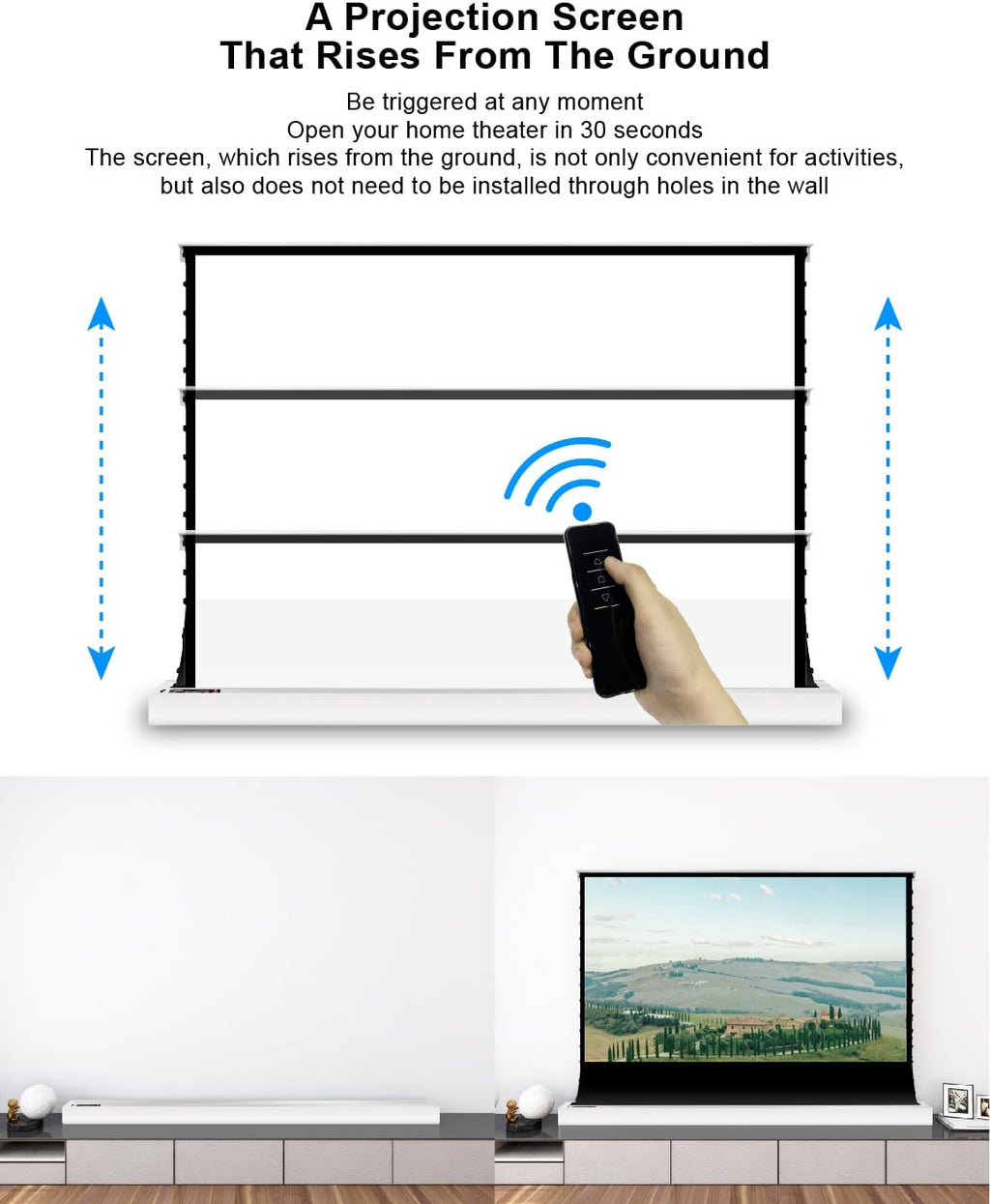 VIVIDSTORM- Projector Screen S 84 Inch Portable Folding Stand Floor Rising Movie Screen Sound Transparent Perforated White Screen Compatible with Ordinary Projector,VWSDSTPW84H