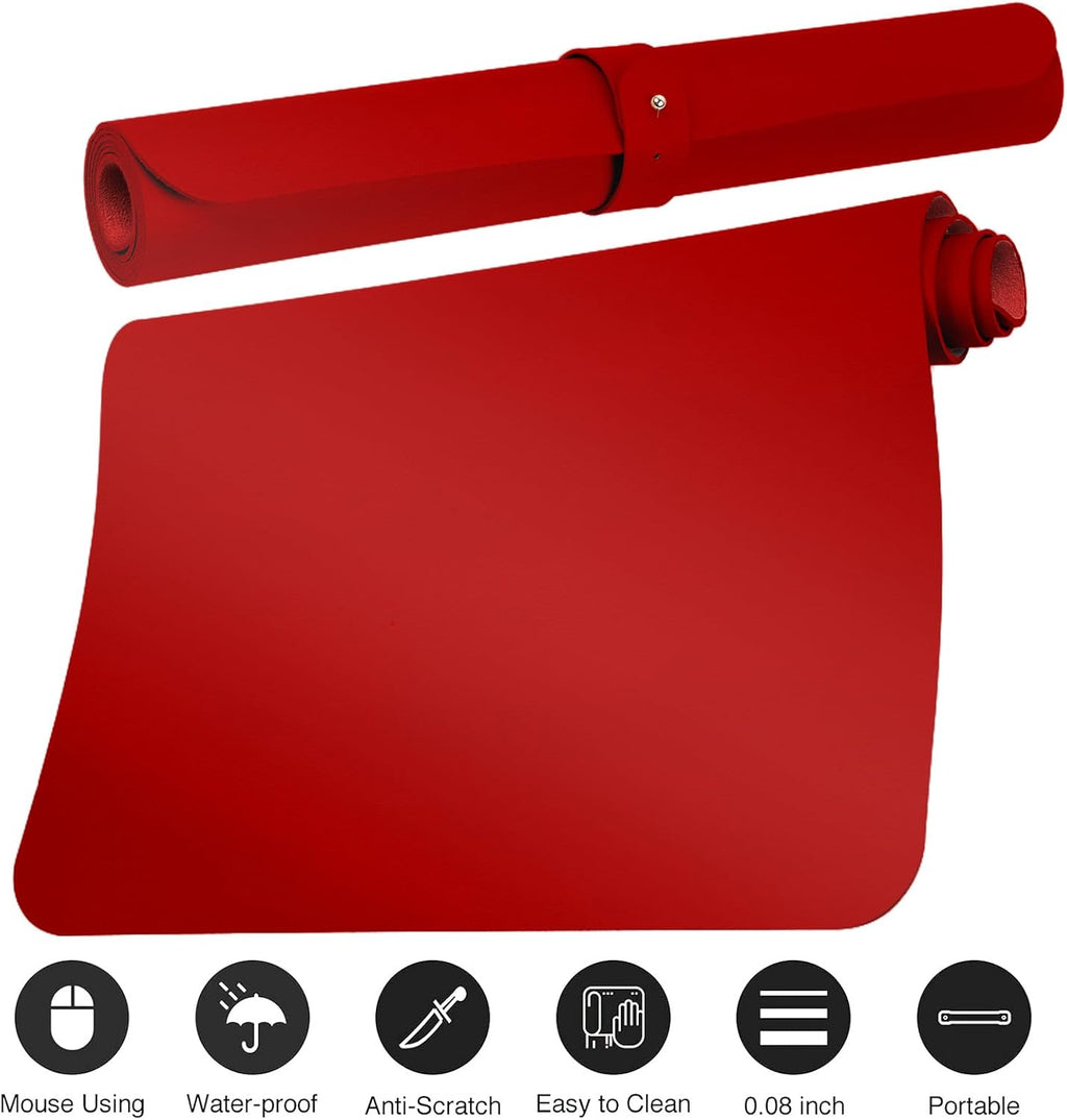 Boutilon Leather Desk Pad Protector,Non-Slip Mouse Pad,Laptop Desk Pad,Office Mouse Mat,Waterproof Leather Desk Blotter,Desk Writing Pad for Office and Home (XL-Red,35.4"x 15.7")