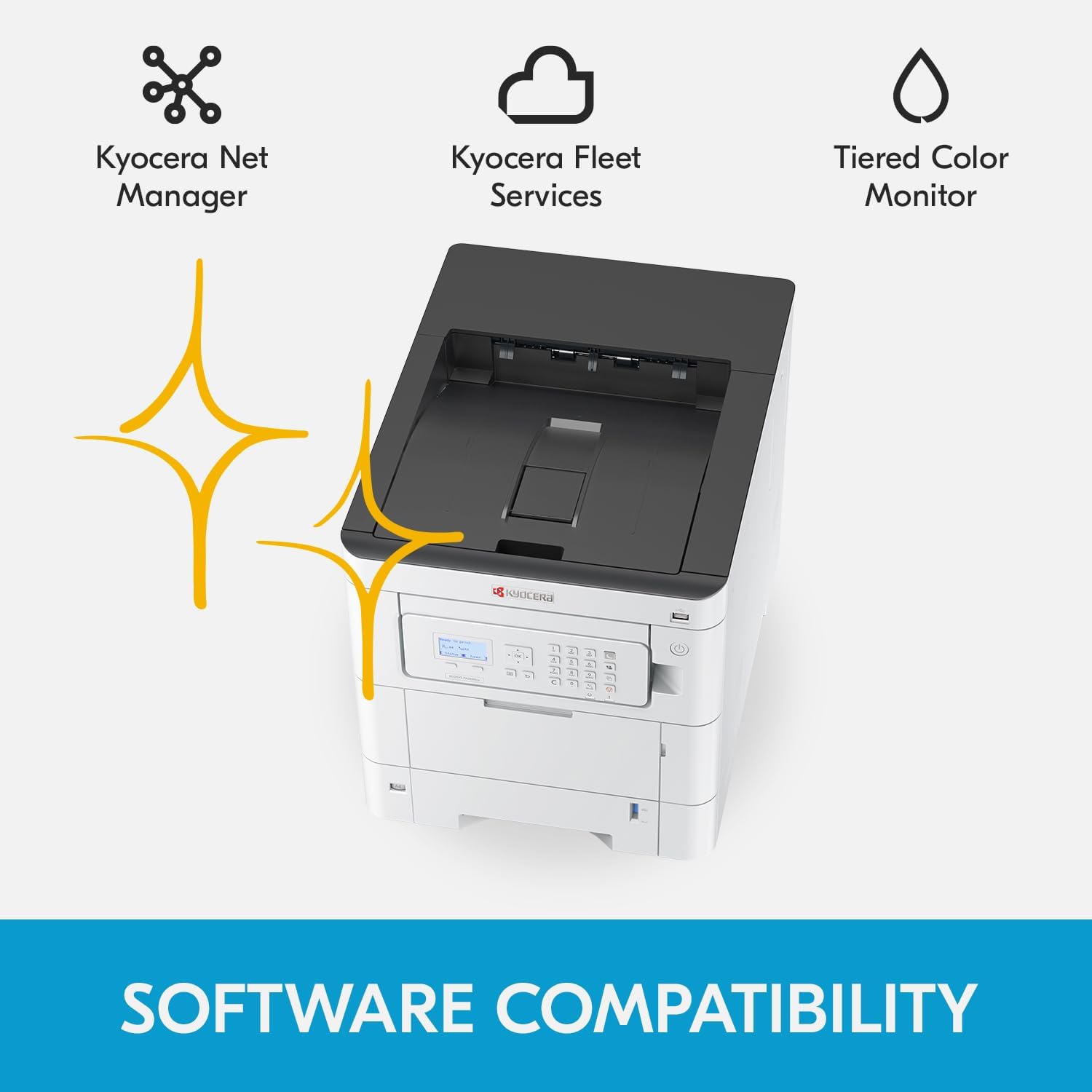 KYOCERA ECOSYS PA3500cx Color Laser Printer 37 ppm, 1200 dpi, Gigabit Ethernet, 5 Line LCD with Hard Key Control Panel, 650 Sheet Capacity