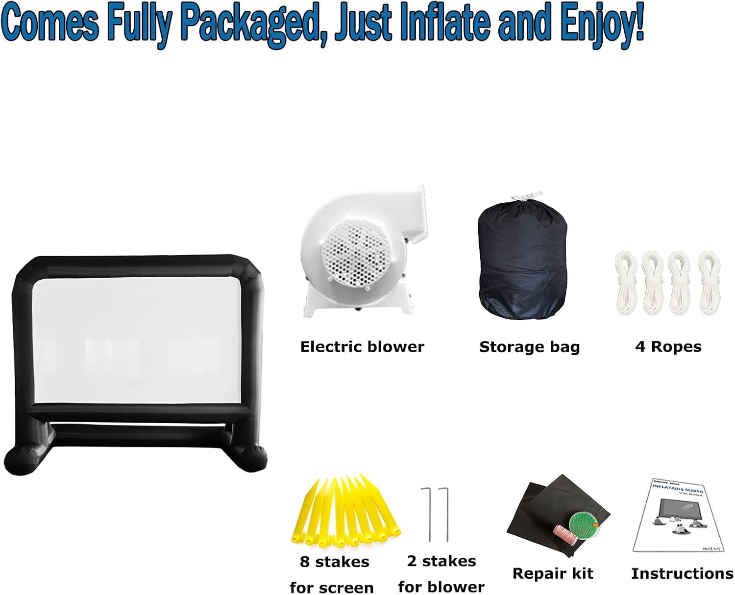 HuaKastro 16 FT Outdoor Inflatable Projector Screen – One-Piece Design, Easy Setup Blow-Up Screen with Quiet Fan, Perfect for Backyard Movie Nights & Events (Stable Base)
