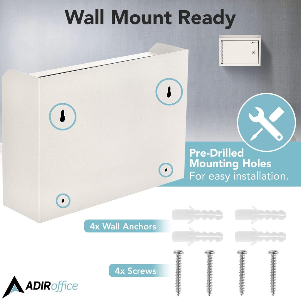 Adir Suggestion Box with Slot and Lock - Money Drop Box with Lock, Cash Dropbox - 9.8x7.5x3.4 Inches Wall Mount Donation Box - Metal Deposit Box in White