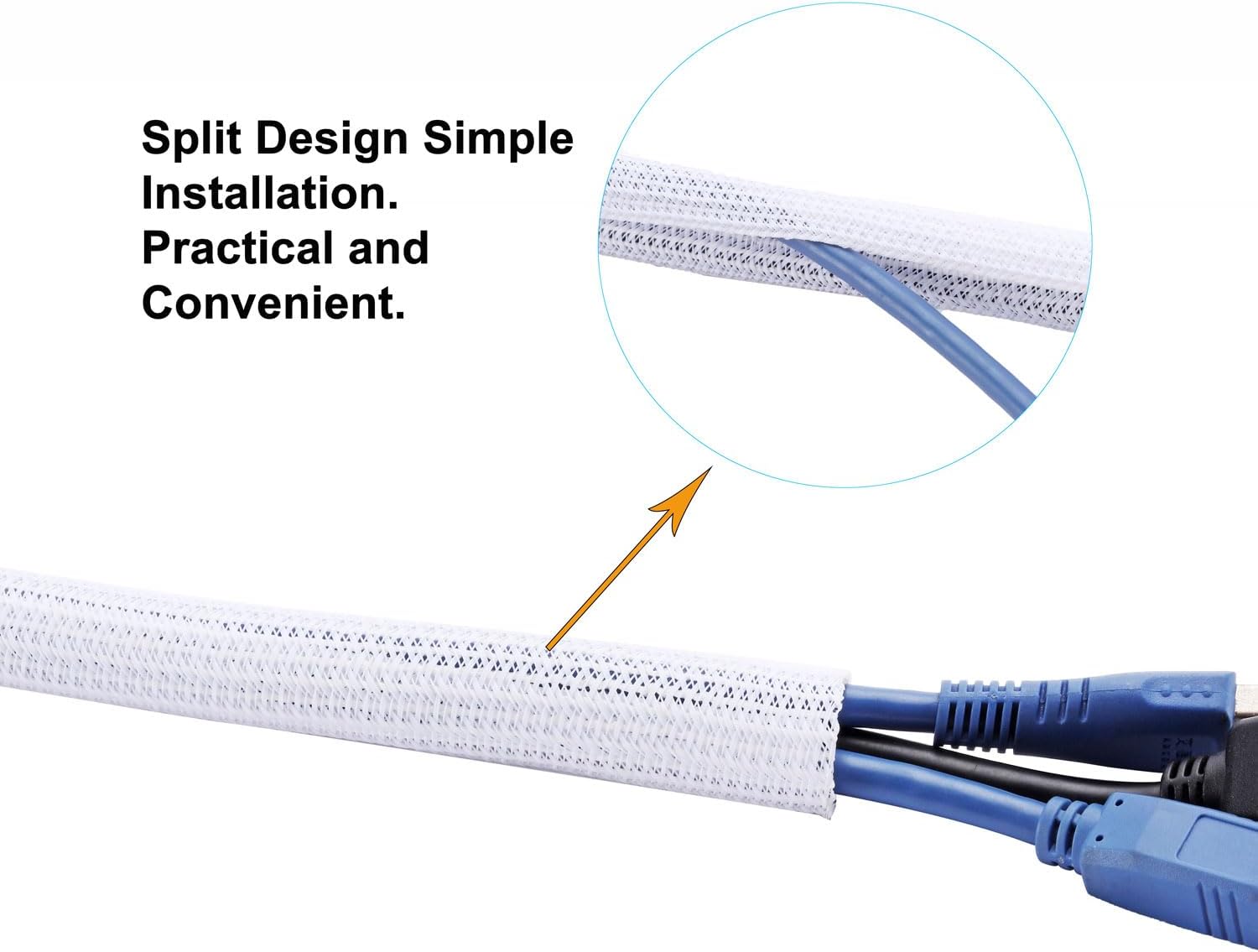 Pet-Proof Cable Sleeve 5/8" x5ft 2-PCS - White Cord Cover to Hide Wires & Protect Dog Cat from Chewing for Desk, Computer, TV - Summer Protection Limited Release