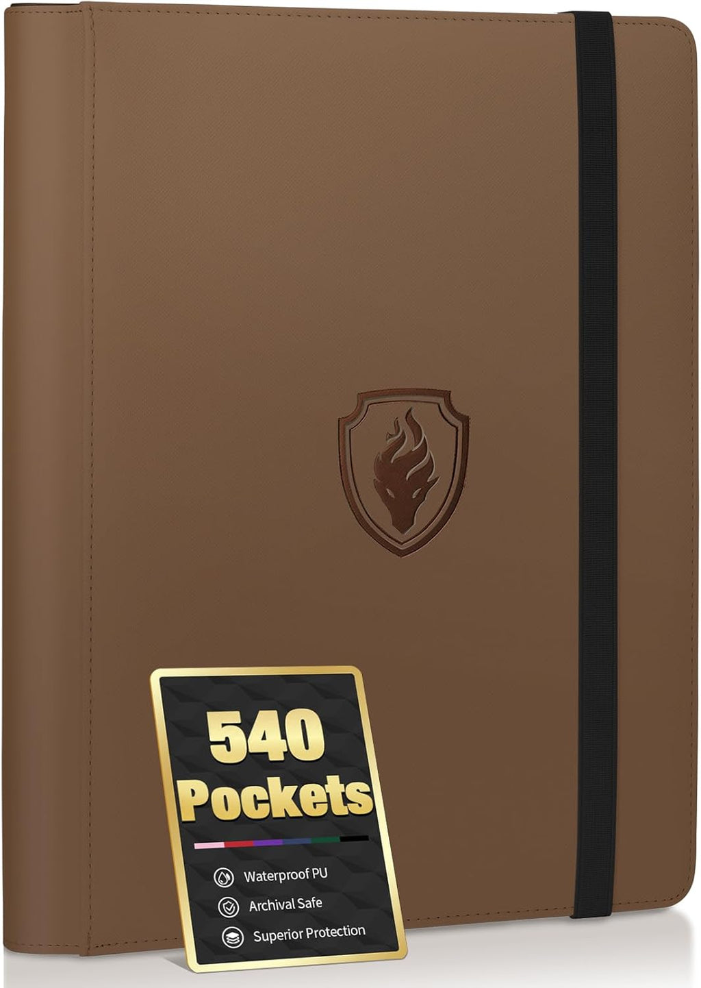 Premium 9 Pocket Card Binder for 540 Cards, Fabmaker PU Cover Trading Card Binder, Sturdy Card Collection Album, Sleek Card Holder Folders for YuGiOh, MTG, TCG, Game Cards & Sports Cards, Brown