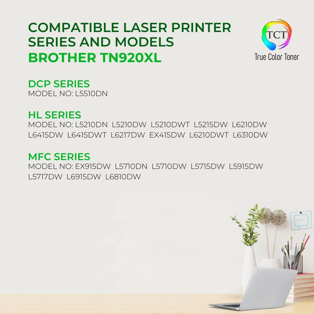 TCT TN920 Toner Cartridge - Compatible Replacement for Brother TN920 TN-920XL High Yield Works with Brother HL-L5210DN L5210DW L5210DWT L5215DW DCP-L5510DN Printers (6,000 Pages)
