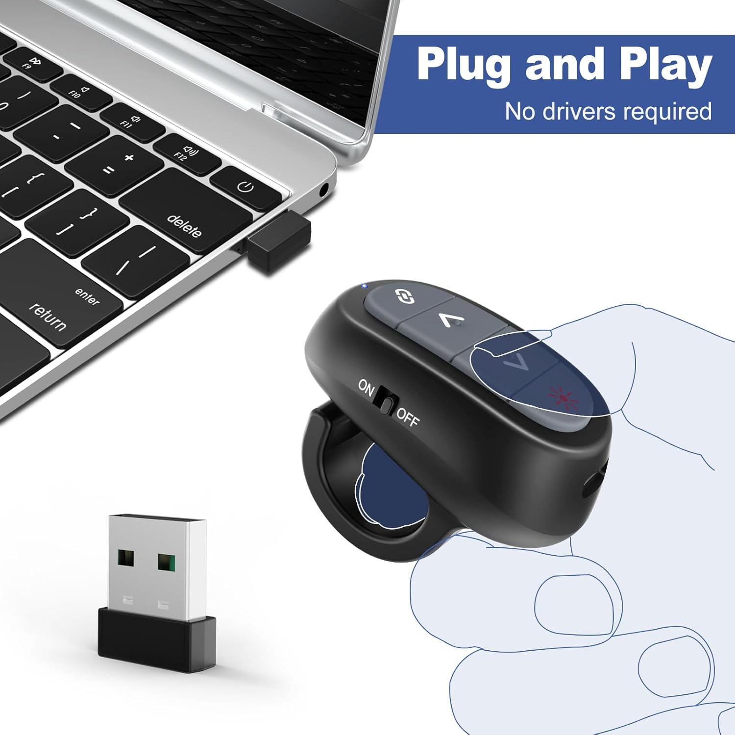 (2 Units) Presentation Clicker PowerPoint Wireless Presenter Remote: Laser Pointer Finger Ring Computer Project Power Point PPT Clicker for Laptop Office, Slideshow Google Slide Advancer Rechargeable