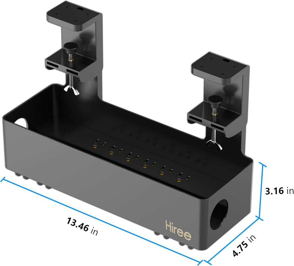 Under Desk Cable Management Tray with 6 AC Power Outlet and Clamp Mount, No Drill Cord Storage Organizers for Wire Management, Standing Desk , Computer Desk Accessories for Office & Home（Black）