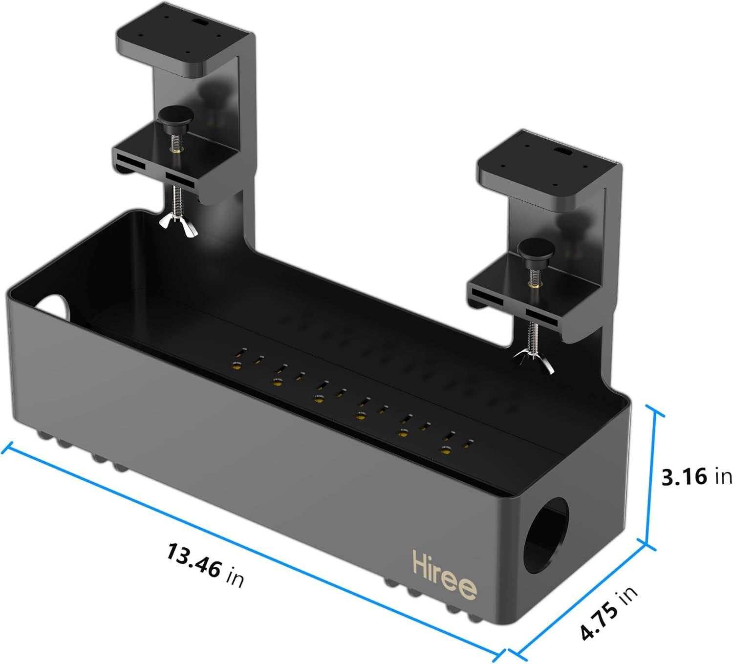 Under Desk Cable Management Tray with 6 AC Power Outlet and Clamp Mount, No Drill Cord Storage Organizers for Wire Management, Standing Desk , Computer Desk Accessories for Office & Home（Black）