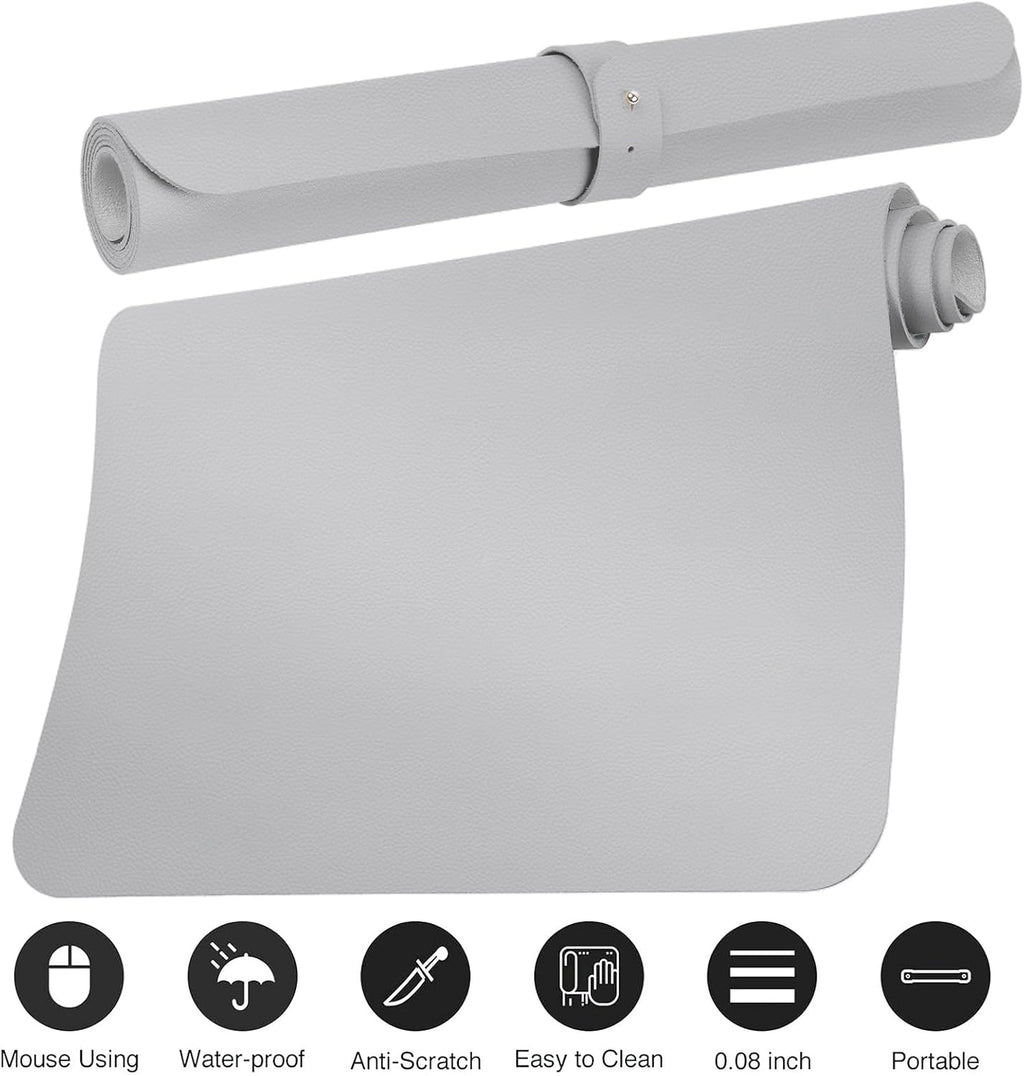 Boutilon Leather Desk Pad Protector,Non-Slip Mouse Pad,Laptop Desk Pad,Office Mouse Mat,Waterproof Leather Desk Blotter,Desk Writing Pad for Office and Home (L-Grey,35"x 17")