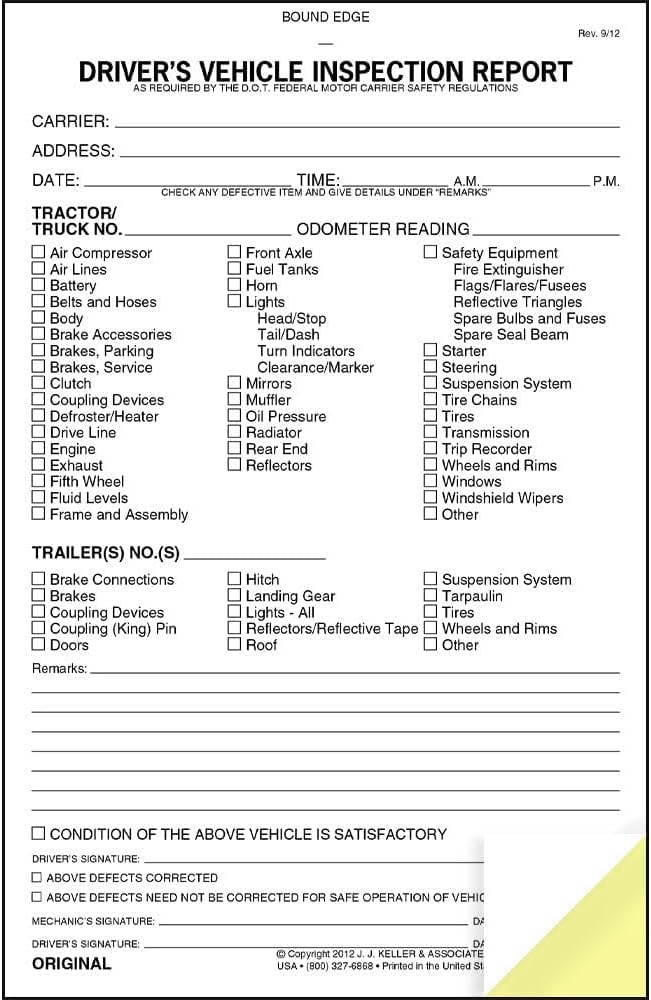 Detailed Driver's Vehicle Inspection Report 10-pk. - Book Format with 31 Sets, 2-Ply Carbonless, 5.5" x 8.5", Meet FMCSR Requirements, J. J. Keller & Associates, Inc.