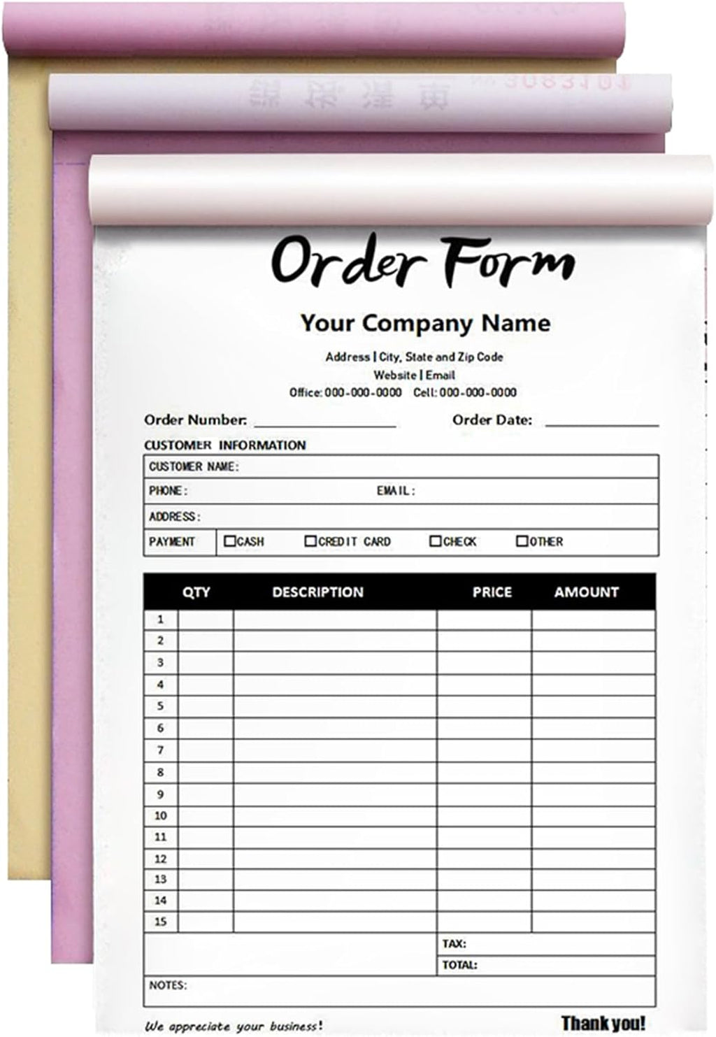 Custom Invoice Book in 3-Part /2-Part Receipt Book with Carbon Copies Personalized Carbonless Service Invoice Form Books Sales Order Book with Company Name Logo Address,B-Order Form Book