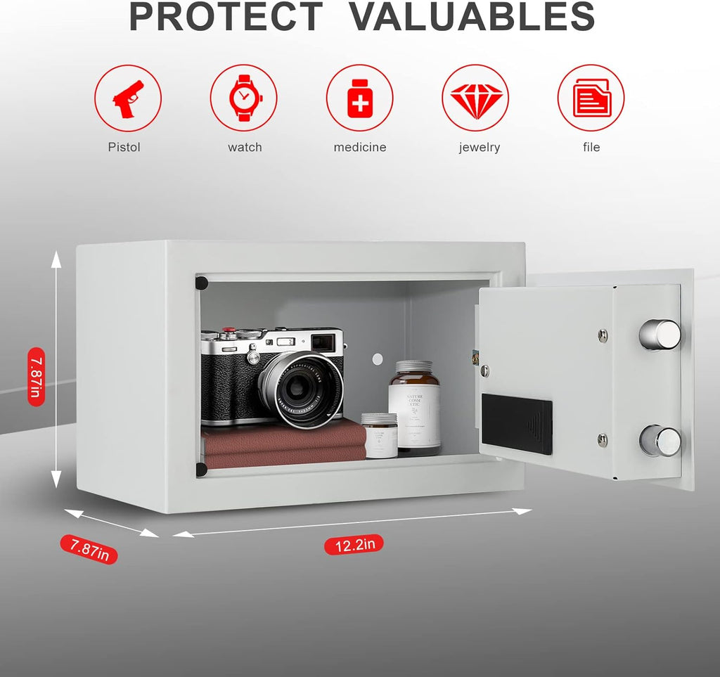 TIGERKING Digital Keypad Safe Box, 0.5 Cubic Feet Small Safe Money Safe Lock Box Cabinet Safes, Solid Alloy Steel Office Hotel Home Mini Safes for Cash Jewelry Documents(White)