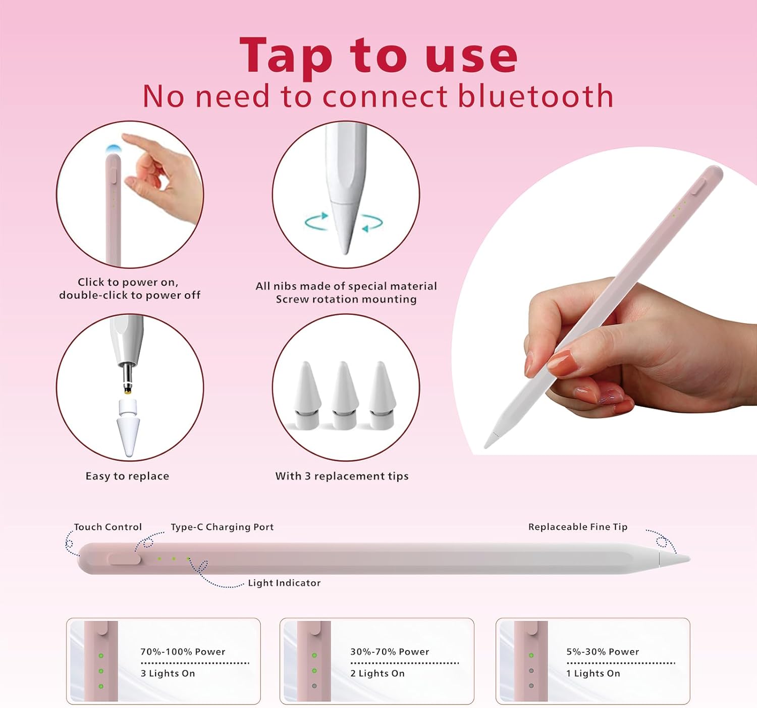 Stylus Pen for iPad,14Mins Fast Charge for Apple Pencil,Palm Rejection,Tilt Sensitivity, Pen for iPad11/10/9/8/7/6, Pro 12.9"/11"/13" M4, Mini 6/5, Air 5/4/3/11"-13" M2/M3 with Polishing Cloth