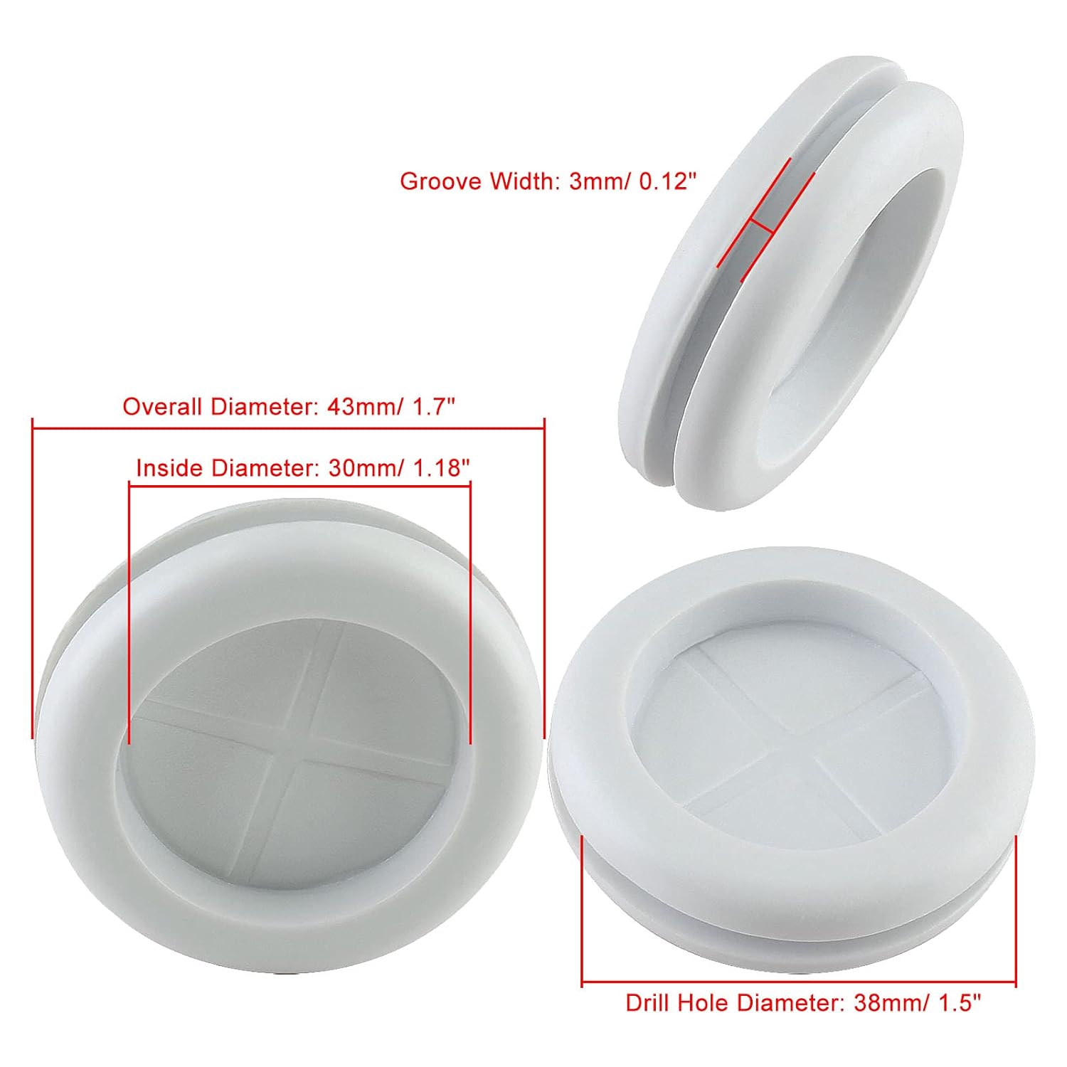 10 Pack 1-3/16" Inside Diameter 1-1/2" Drill Hole Rubber Grommet, Firewall Plug Grommet Rubber Grommets Wire Protection, Double Sided Round (White)