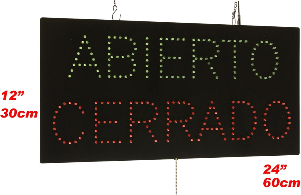 Abierto Cerrado Sign, 24"x12", 60x30cm, TOPKING, LED, Neon, Florescent, Signage, Signboard, Display, Billboard, Screen, Grand Opening, Gift