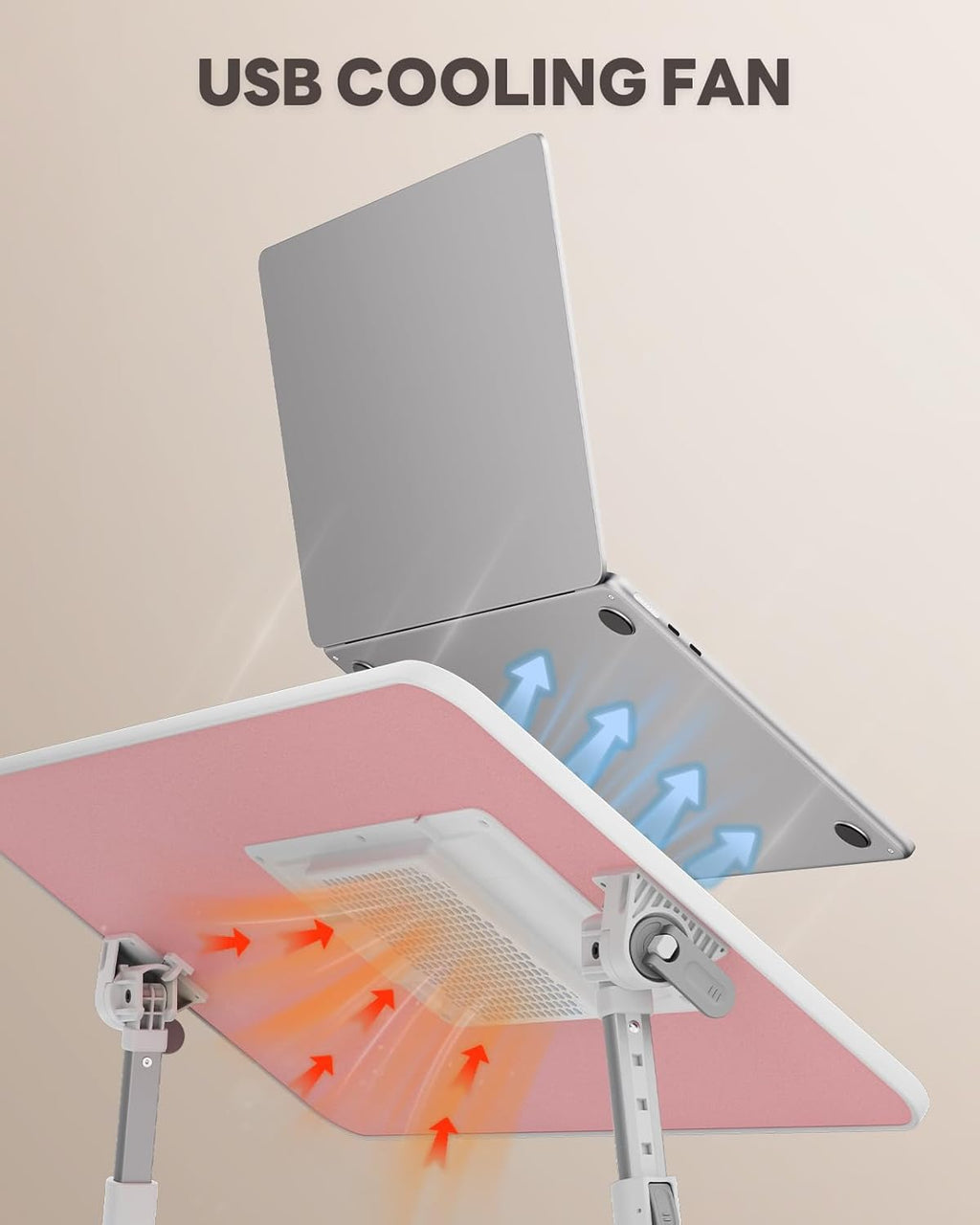 Laptop Desk for Bed with Cooling Fan, SAIJI Height & Angle Adjustable Laptop Stand for Bed, Lap Desk Tray Table, Lightweight Foldable Portable Computer Table