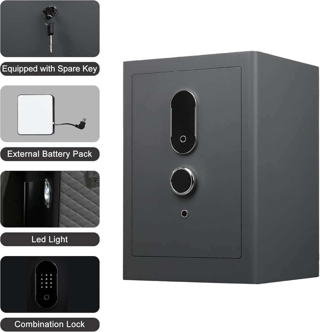 4.0 Cu.Ft Large Fingerprint Safe Box with Fireproof Waterproof Bag, Biometric Home Safe with Lockable Inner Box for Valuables,108 Pounds Heavy Duty Digital Vault with Keys, Removable Shelf, Grey