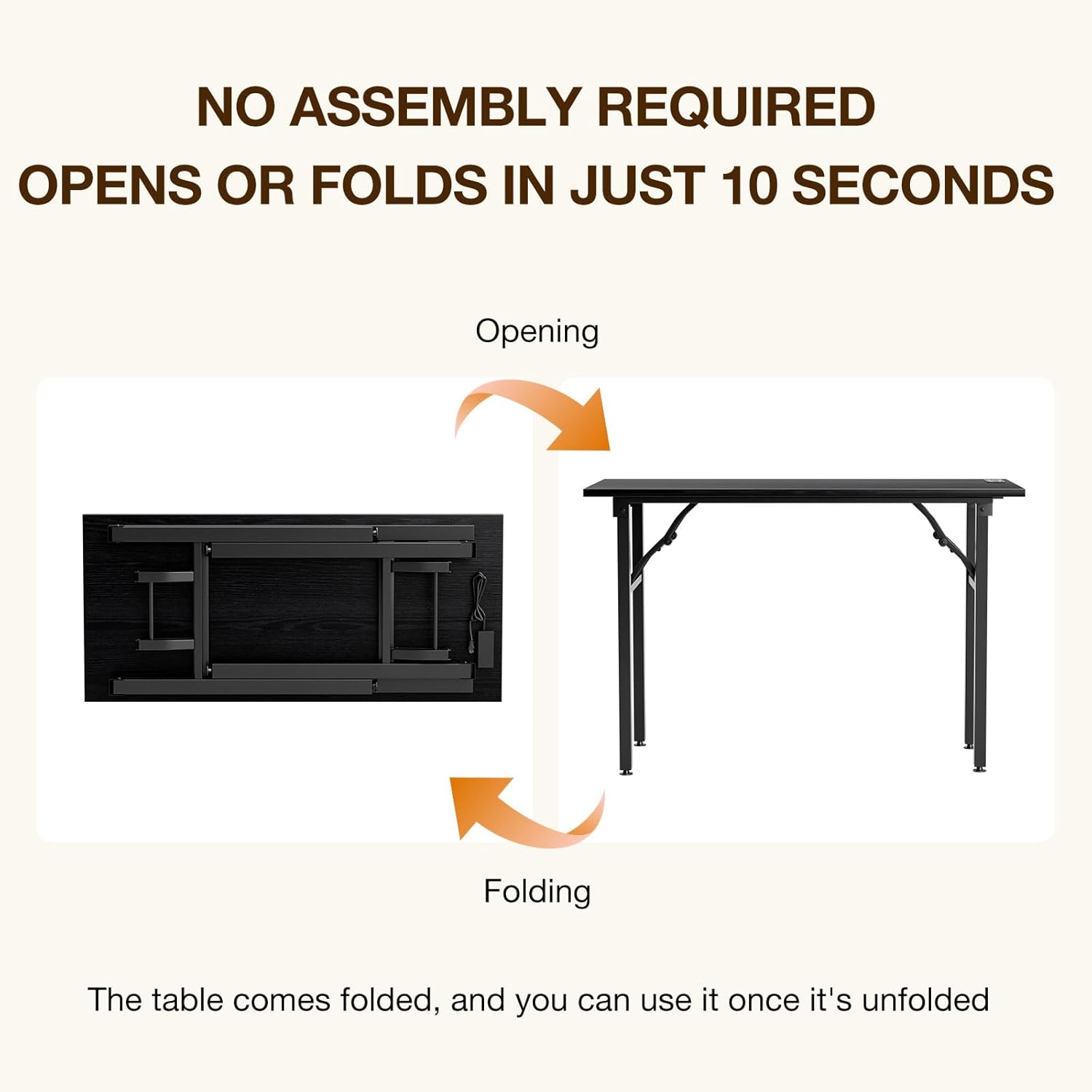 TEMI Small Computer Desk Folding Table - No Assembly, Compact 44.3" Foldable Desk with Power Outlets & USB Charging Port, Portable Small Office Desk, Ideal Mini Study Table, Dark Oak