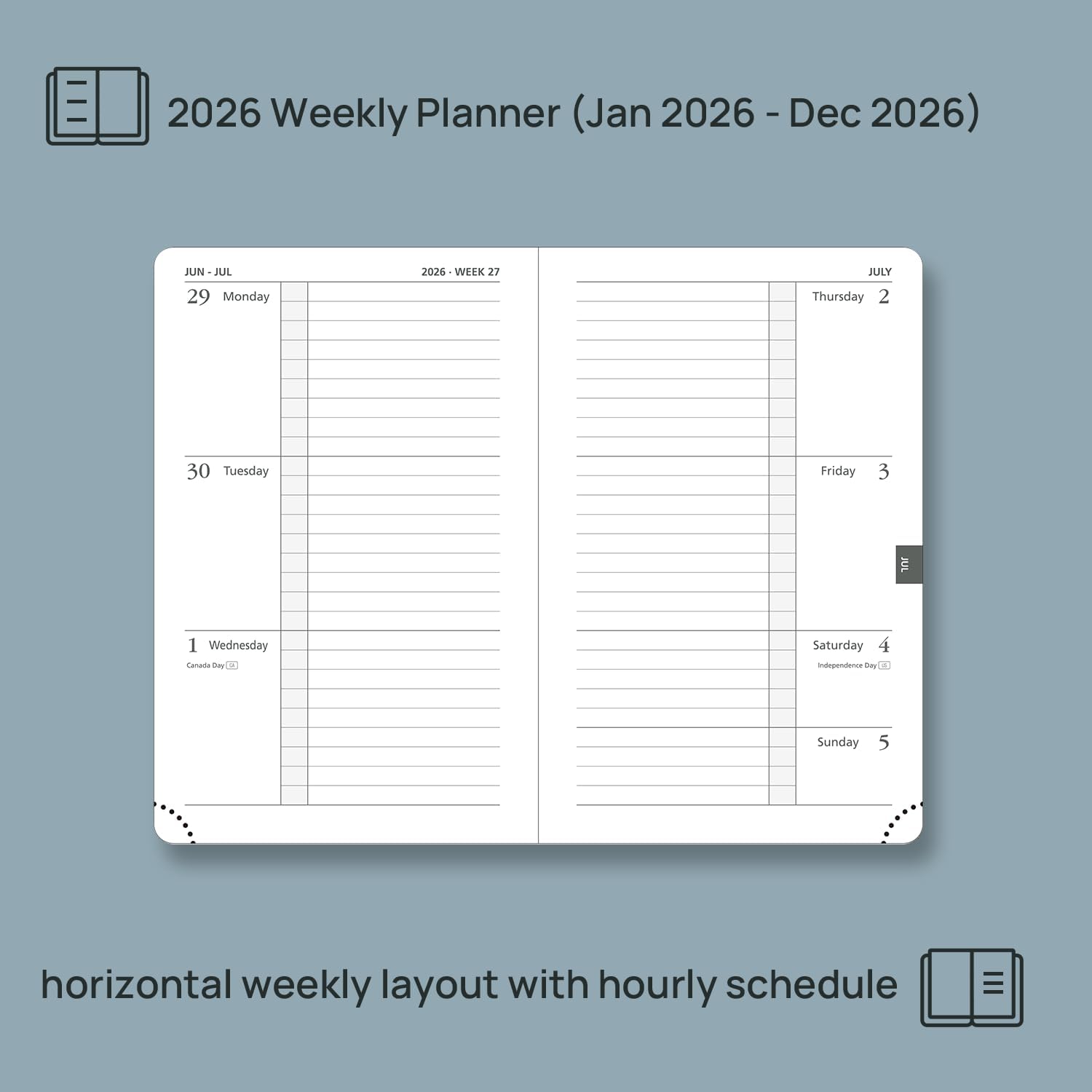 POPRUN Weekly Planner 2026 Calendar (Pocket 4'' x 6.25'') 12 Months Notebook with Horizontal Layout, Leather Hardcover, Inner Pocket, 100GSM Thick Paper, Pen Holder TJ - Lavender