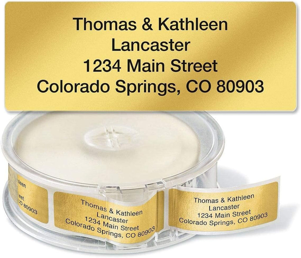Colorful Images Gold Metallic Foil Rolled Return Address Mailing Labels with Dispenser, Customize with Name & Shipping Address, 500 Self Adhesive, Easy Peel Sticker Label Roll, 3/4" x 2 1/2"