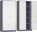 SUNCROWN 72" Metal Storage Cabinet - Heavy-Duty Metal Garage Cabinet with 4 Adjustable Shelves & 2 Doors for Tools, Office, Home, Workshop,Grey & White-Small