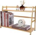 Countertop Organizer Bamboo Spice Rack 2-Tier Desktop Bookshelf Wooden Storage Stand for Kitchen, Office and Dorm, Desk Organizer for Books and Decor (Large)