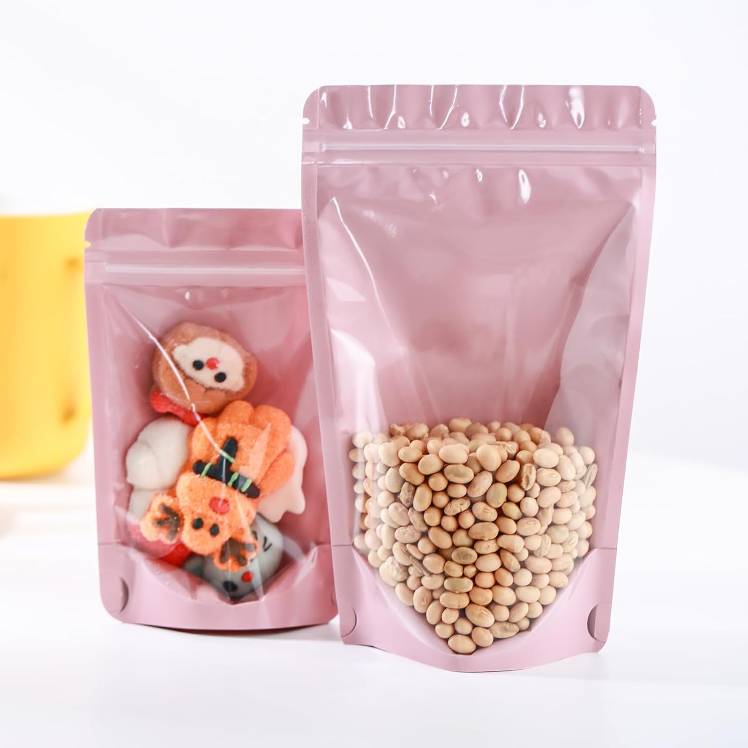 150 Pcs Mylar Bags for Food Storage, 6x9 Mylar Bag with Window Stand Up, Bulk Holographic Resealable Bags Smell Proof Bag Food Packaging for Small Business Freeze Dried Candy Jewelry Foil Packaging