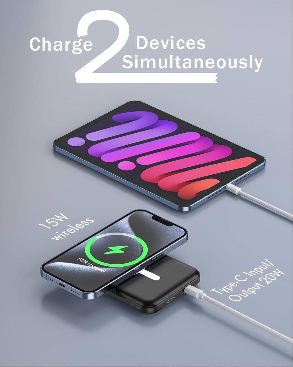 podoru for Magsafe Battery Pack, 5000mAh Magnetic Power Bank with Type-C Cable 20W PD Fast Charging Lighting Input Wireless Portable Charger for iPhone 17/16/15/14/13/12/ All Series-Black