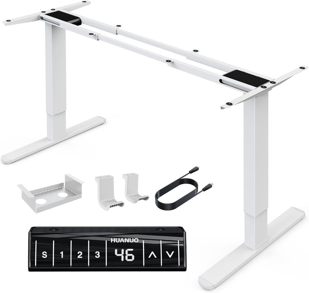 HUANUO Electric Standing Desk Frame with 265 lbs Dual Motor,Thick T-Shaped Desk Legs Made of Automotive-Grade Steel,for Max 90″x31.5″ Desktop, Height Adjustable Desk Frame for Home Office,Frame Only